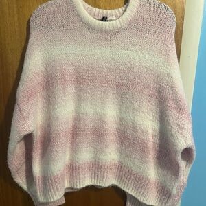 H&M Pink and White Crew Neck Sweater